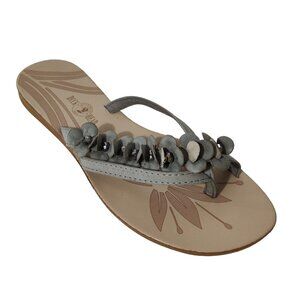 Duck Head Lilly Grey Flip Flops Sandals Flats Size 10 M Jewel Studded Toe Strap